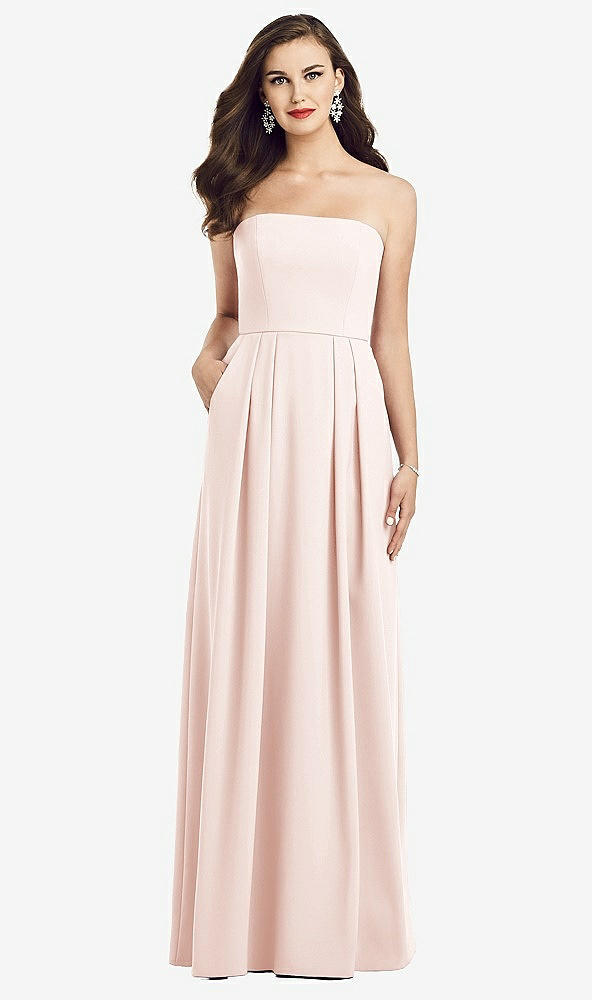 Front View - Blush Strapless Pleated Skirt Crepe Dress with Pockets