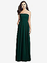 Front View Thumbnail - Evergreen Strapless Pleated Skirt Crepe Dress with Pockets