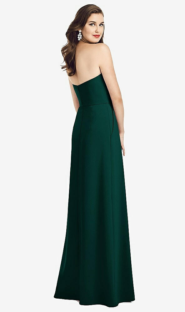 Back View - Evergreen Strapless Pleated Skirt Crepe Dress with Pockets