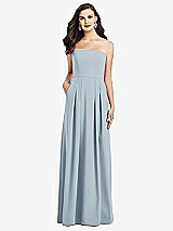 Front View Thumbnail - Mist Strapless Pleated Skirt Crepe Dress with Pockets