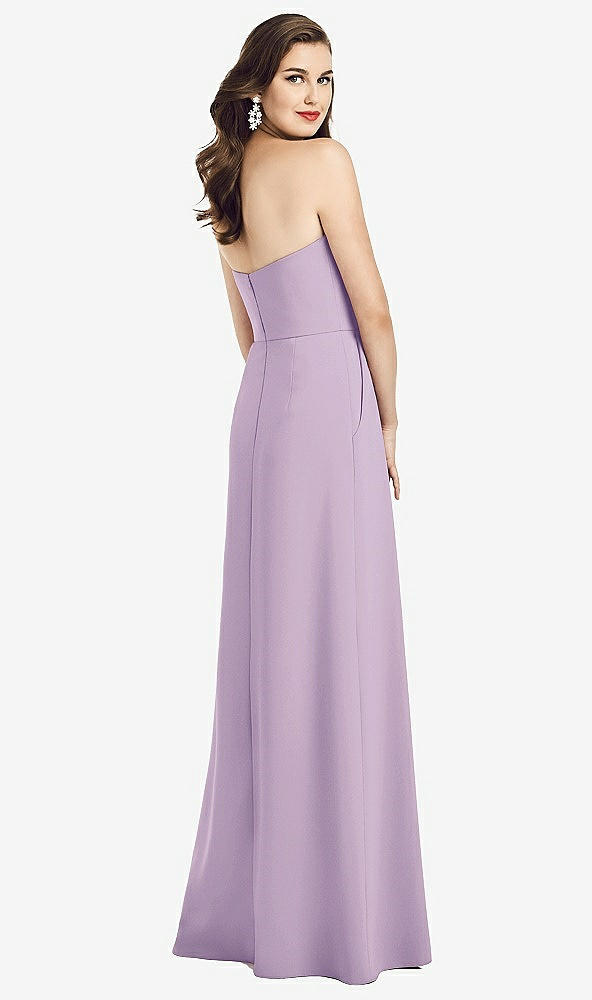 Back View - Pale Purple Strapless Pleated Skirt Crepe Dress with Pockets
