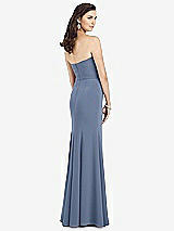 Rear View Thumbnail - Larkspur Blue Strapless Notch Crepe Gown with Front Slit