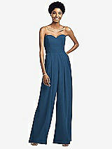 Front View Thumbnail - Dusk Blue Strapless Chiffon Wide Leg Jumpsuit with Pockets