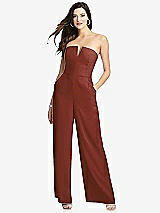 Front View Thumbnail - Auburn Moon Strapless Notch Crepe Jumpsuit with Pockets