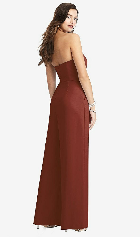Back View - Auburn Moon Strapless Notch Crepe Jumpsuit with Pockets