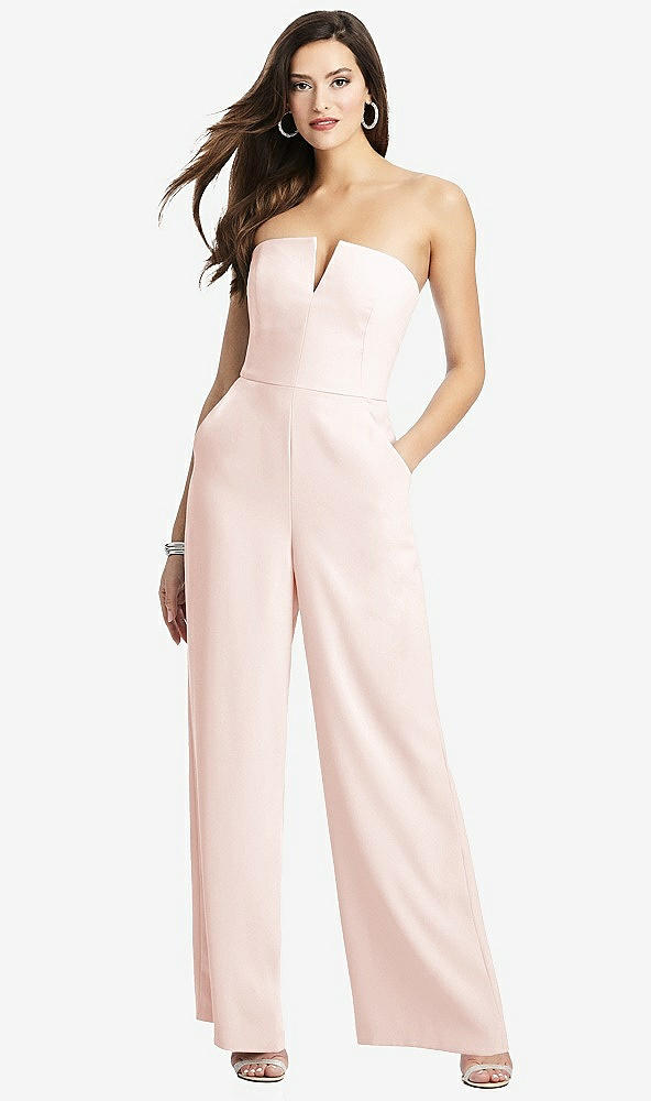 Front View - Blush Strapless Notch Crepe Jumpsuit with Pockets