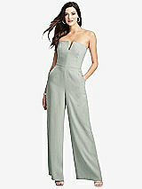 Front View Thumbnail - Willow Green Strapless Notch Crepe Jumpsuit with Pockets