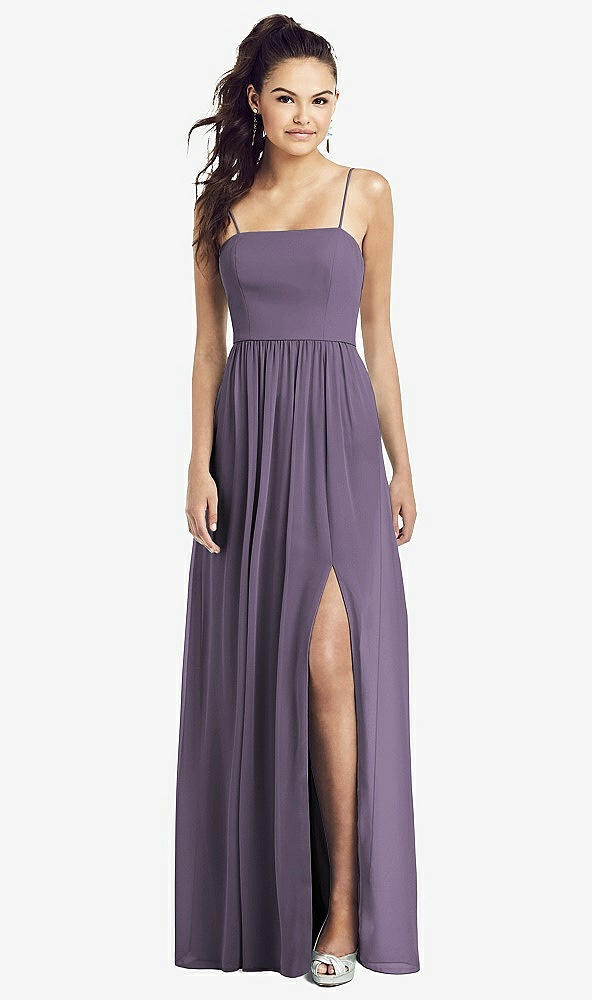 Front View - Lavender Slim Spaghetti Strap Chiffon Dress with Front Slit 