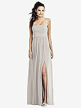 Front View Thumbnail - Oyster Slim Spaghetti Strap Chiffon Dress with Front Slit 