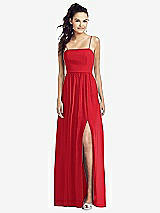 Front View Thumbnail - Parisian Red Slim Spaghetti Strap Chiffon Dress with Front Slit 