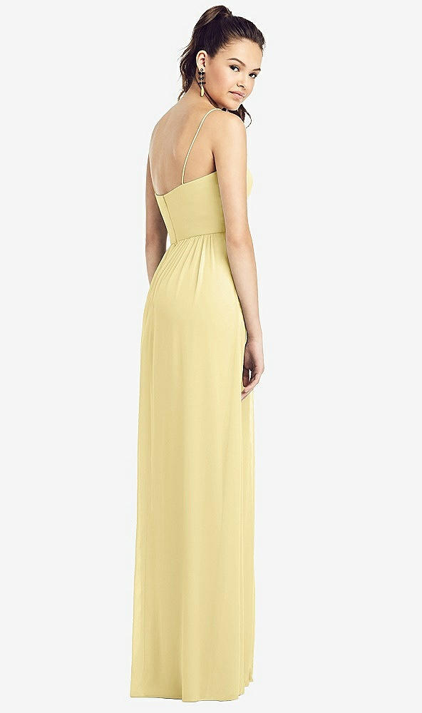 Back View - Pale Yellow Slim Spaghetti Strap Chiffon Dress with Front Slit 