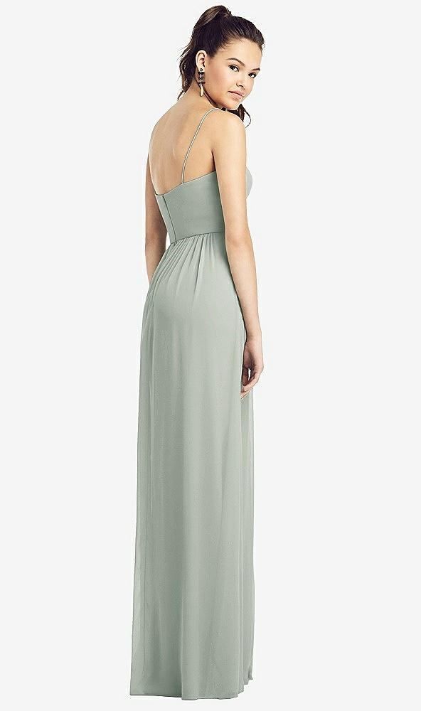 Back View - Willow Green Slim Spaghetti Strap Chiffon Dress with Front Slit 