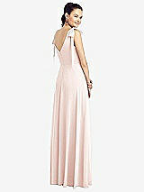 Rear View Thumbnail - Blush Bow-Shoulder V-Back Chiffon Gown with Front Slit