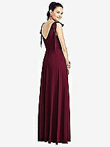 Rear View Thumbnail - Cabernet Bow-Shoulder V-Back Chiffon Gown with Front Slit