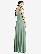 Rear View Thumbnail - Seagrass Bow-Shoulder V-Back Chiffon Gown with Front Slit