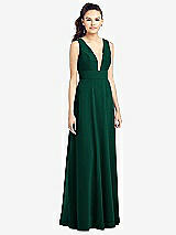 Front View Thumbnail - Hunter Green & Light Nude Adjustable Strap Illusion Neck Chiffon Gown
