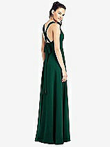 Rear View Thumbnail - Hunter Green & Light Nude Adjustable Strap Illusion Neck Chiffon Gown