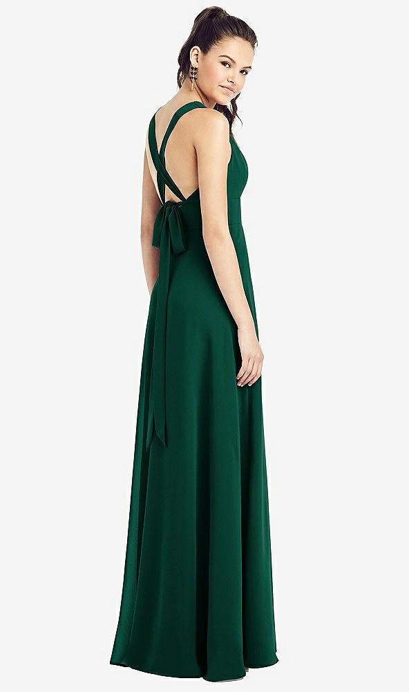 Back View - Hunter Green & Light Nude Adjustable Strap Illusion Neck Chiffon Gown