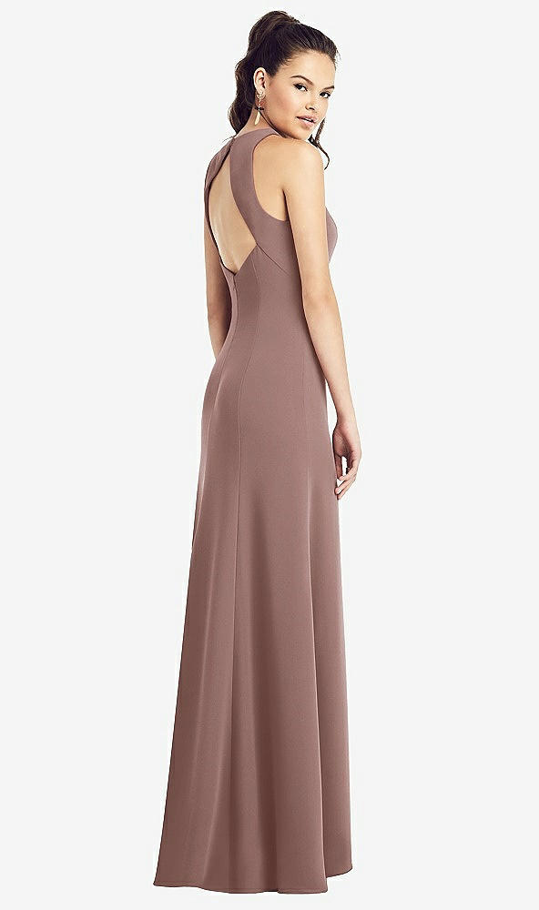 Back View - Sienna Open-Back Jewel Neck Trumpet Gown with Front Slit
