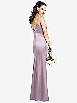 Rear View Thumbnail - Suede Rose Slim Spaghetti Strap V-Back Trumpet Gown