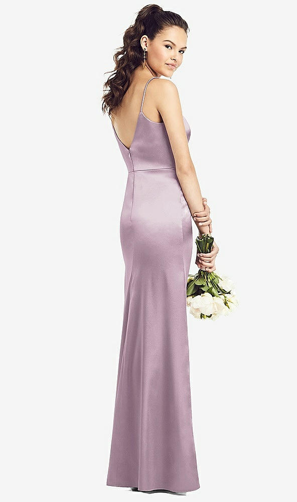 Back View - Suede Rose Slim Spaghetti Strap V-Back Trumpet Gown