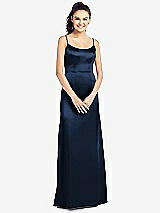 Front View Thumbnail - Midnight Navy Slim Spaghetti Strap V-Back Trumpet Gown