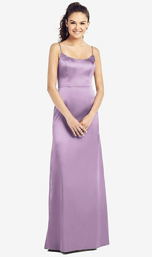 Front View - Wood Violet Slim Spaghetti Strap V-Back Trumpet Gown