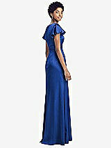 Rear View Thumbnail - Sapphire Flutter Sleeve Draped Wrap Stretch Maxi Dress