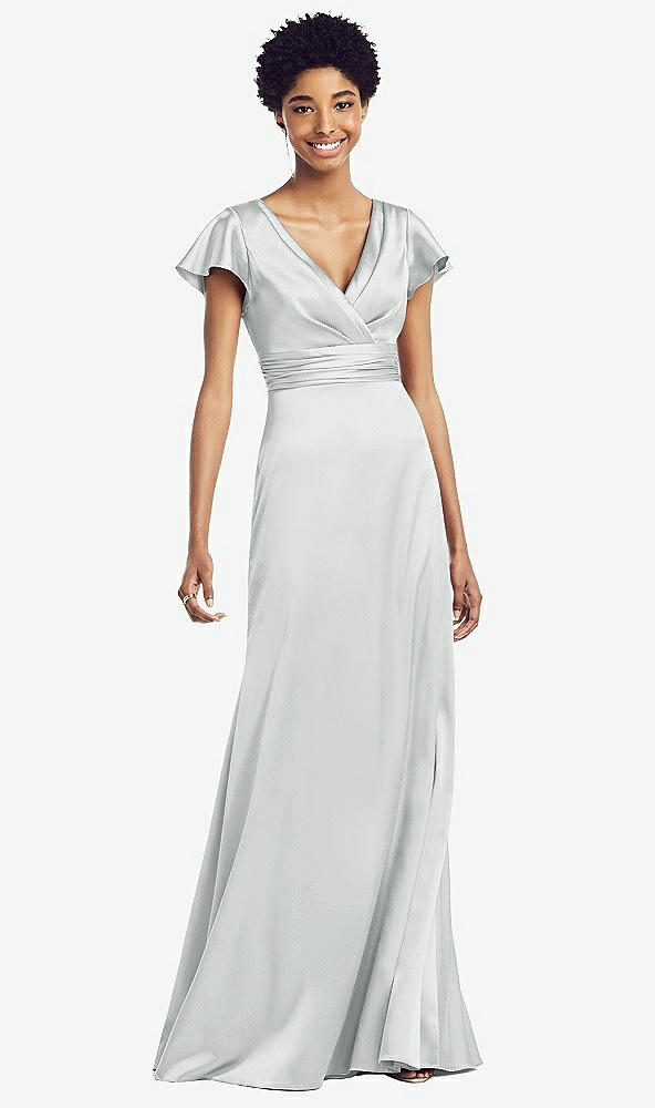 Front View - Sterling Flutter Sleeve Draped Wrap Stretch Maxi Dress