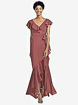 Front View Thumbnail - English Rose Ruffled High Low Faux Wrap Dress with Flutter Sleeves