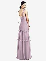 Rear View Thumbnail - Suede Rose Bowed Tie-Shoulder Chiffon Dress with Tiered Ruffle Skirt