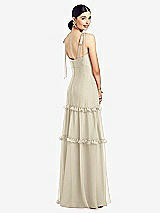 Rear View Thumbnail - Champagne Bowed Tie-Shoulder Chiffon Dress with Tiered Ruffle Skirt