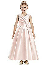 Front View Thumbnail - Blush Faux Wrap Pleated Skirt Satin Twill Flower Girl Dress with Bow