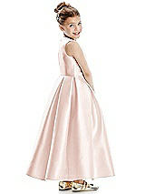 Rear View Thumbnail - Blush Faux Wrap Pleated Skirt Satin Twill Flower Girl Dress with Bow