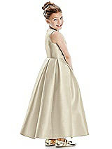Rear View Thumbnail - Champagne Faux Wrap Pleated Skirt Satin Twill Flower Girl Dress with Bow