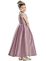 Rear View Thumbnail - Dusty Rose Faux Wrap Pleated Skirt Satin Twill Flower Girl Dress with Bow