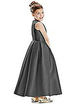Rear View Thumbnail - Gunmetal Faux Wrap Pleated Skirt Satin Twill Flower Girl Dress with Bow