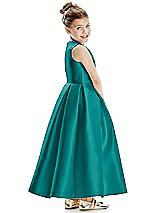 Rear View Thumbnail - Jade Faux Wrap Pleated Skirt Satin Twill Flower Girl Dress with Bow