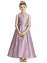 Front View Thumbnail - Suede Rose Princess Line Satin Twill Flower Girl Dress with Bows