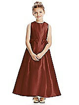 Front View Thumbnail - Auburn Moon Princess Line Satin Twill Flower Girl Dress with Bows