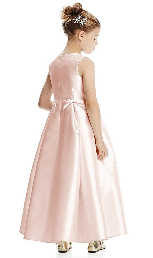Back View - Blush Princess Line Satin Twill Flower Girl Dress with Bows