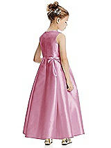 Rear View Thumbnail - Powder Pink Princess Line Satin Twill Flower Girl Dress with Bows