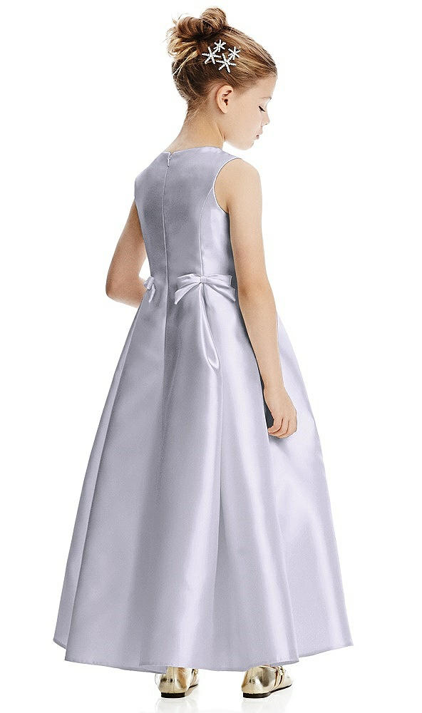 Back View - Silver Dove Princess Line Satin Twill Flower Girl Dress with Bows