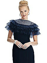 Front View Thumbnail - Midnight Navy Tiered Ruffle Tulle Capelet