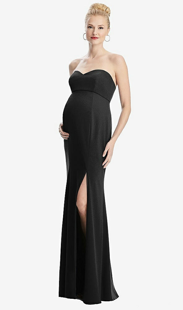 Front View - Black Strapless Crepe Maternity Dress with Trumpet Skirt