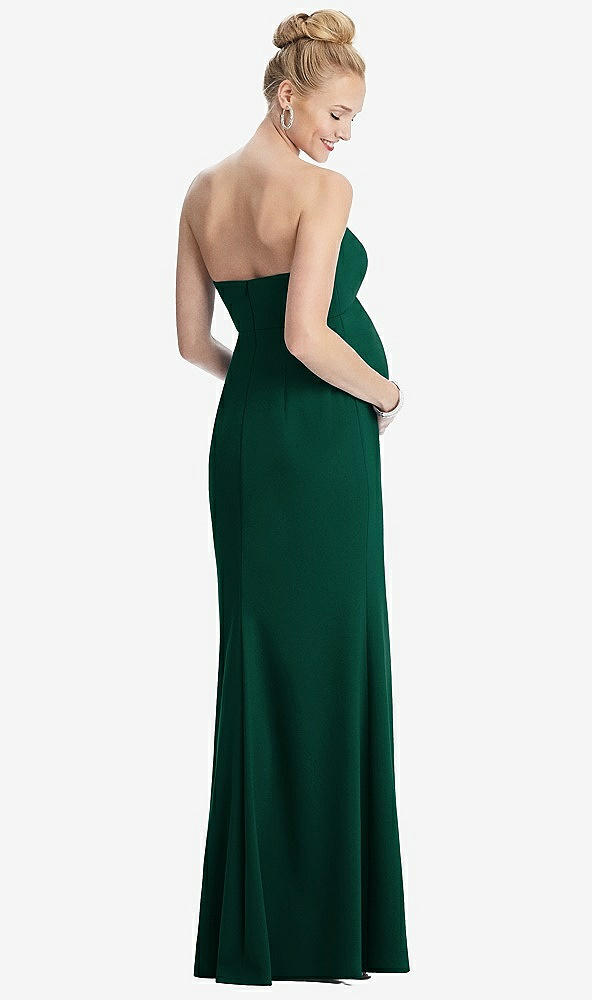 Back View - Hunter Green Strapless Crepe Maternity Dress with Trumpet Skirt