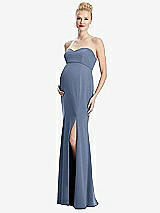 Front View Thumbnail - Larkspur Blue Strapless Crepe Maternity Dress with Trumpet Skirt