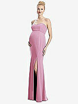 Front View Thumbnail - Powder Pink Strapless Crepe Maternity Dress with Trumpet Skirt