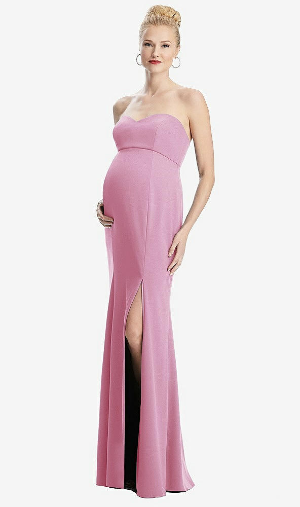 Front View - Powder Pink Strapless Crepe Maternity Dress with Trumpet Skirt
