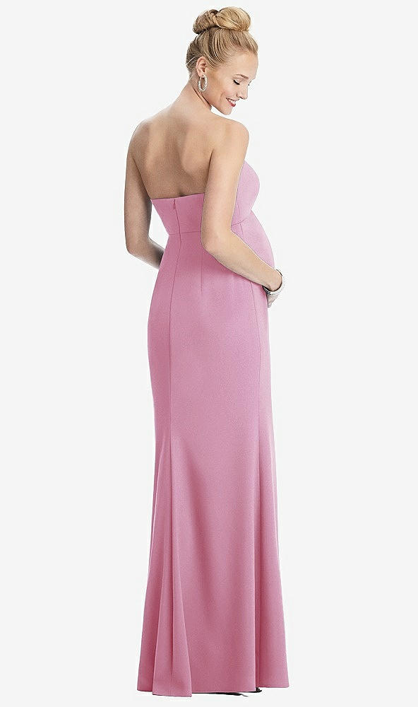 Back View - Powder Pink Strapless Crepe Maternity Dress with Trumpet Skirt